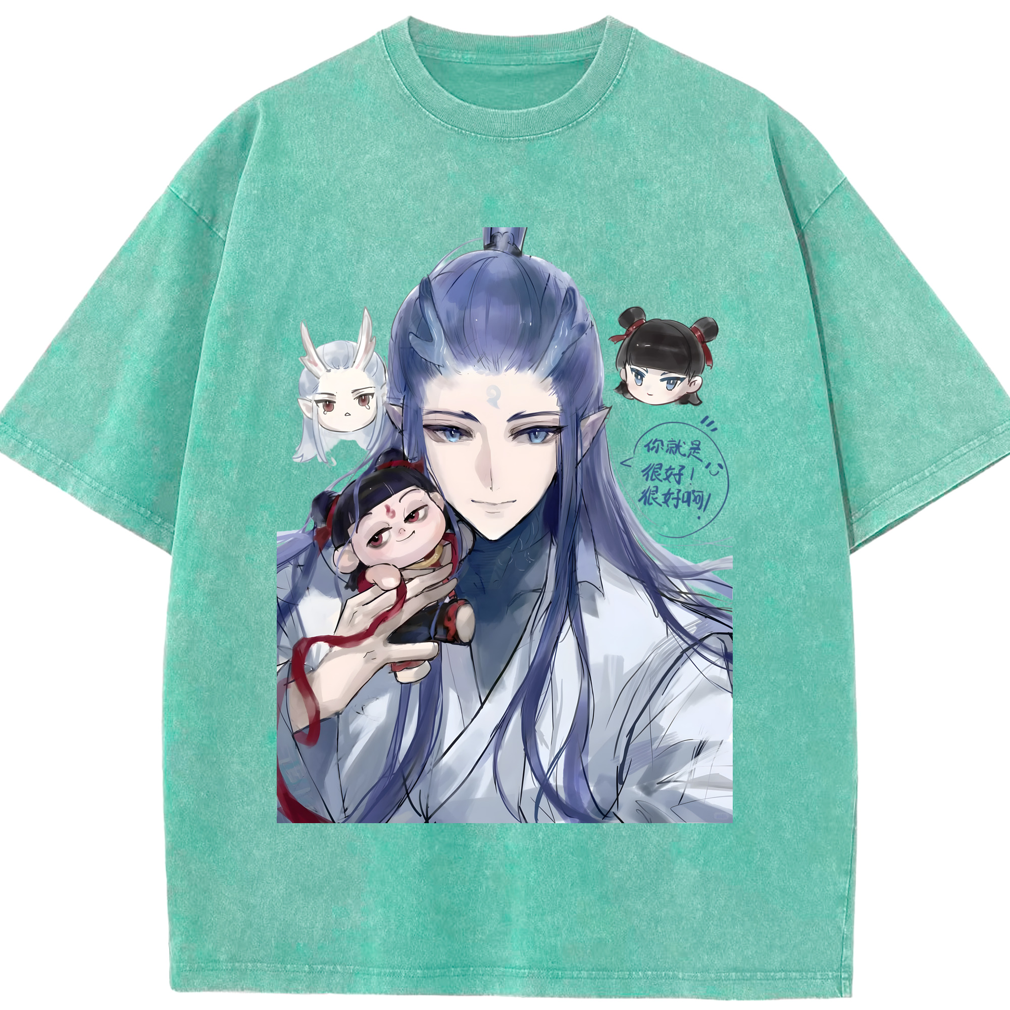 （画像用） Ne Zha 2 ナタ 魔童の大暴れ 綿100% ヴィンテージ風 半袖Tシャツ（フロントプリント）